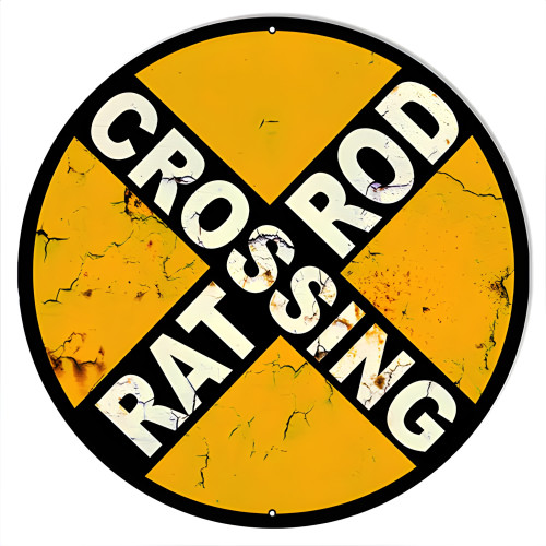 Rat Rod Crossing Motor Speedway Metal Sign - 14" x 14"