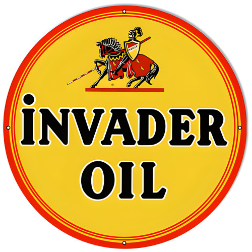 Large Invader Oil Reproduction Motor Oil Metal Sign - 18" x 18"