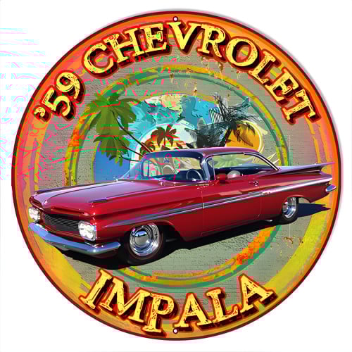 59 Chevy Impala Metal Sign - 14" x 14"