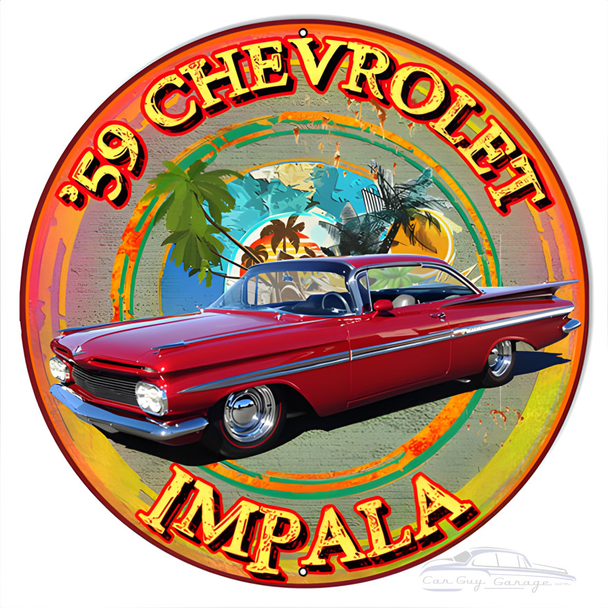 59 Chevy Impala Metal Sign - 14" x 14" 59 Chevy Impala Metal Sign - 14" x 14"