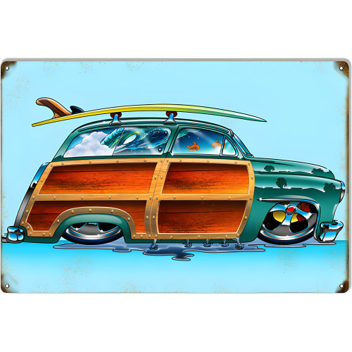 Liquid Surf Woody Metal Sign - 12" x 18"