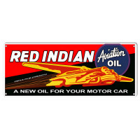 Red Indian Motor Oil Metal Sign - 10" x 24"