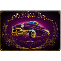 Convertible Old School Days Metal Sign - 12" x 18"