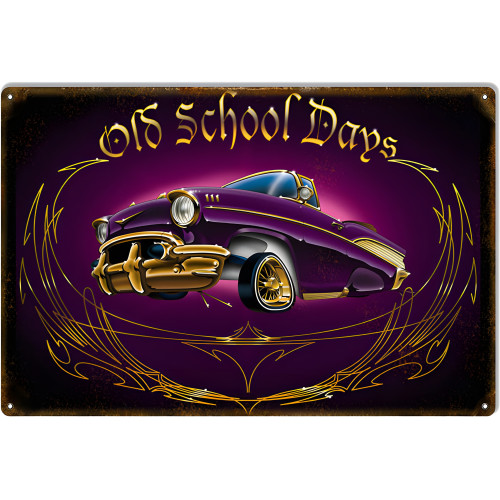 Convertible Old School Days Metal Sign - 12" x 18"