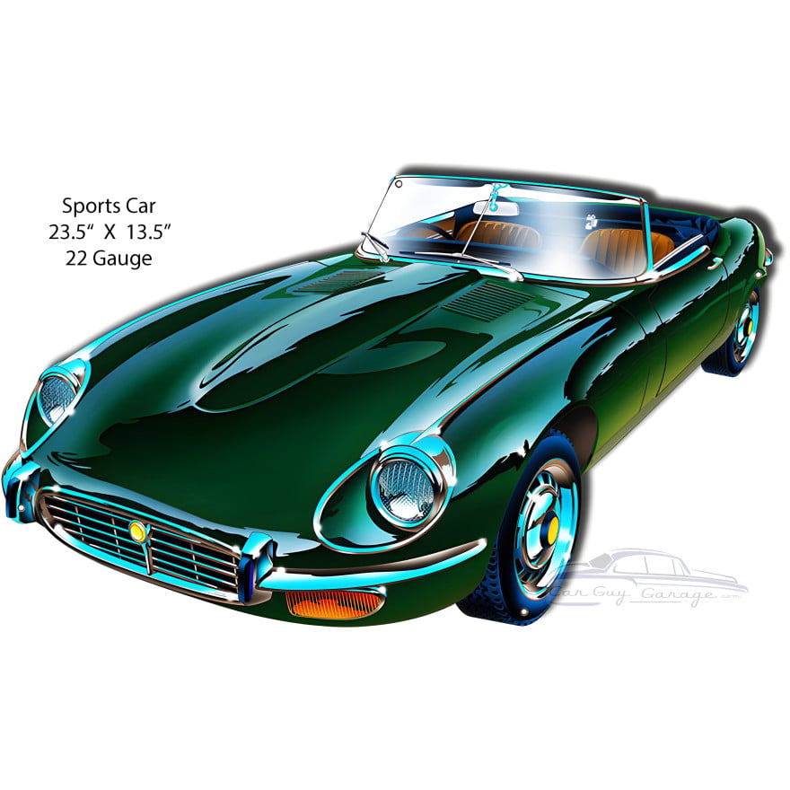 Sports Car Green Laser Cut Out Metal Sign - 13.5" x 23.5"