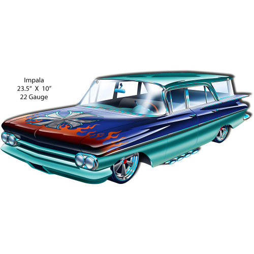Impala With Flames Metal Sign - 10" x 23.5"