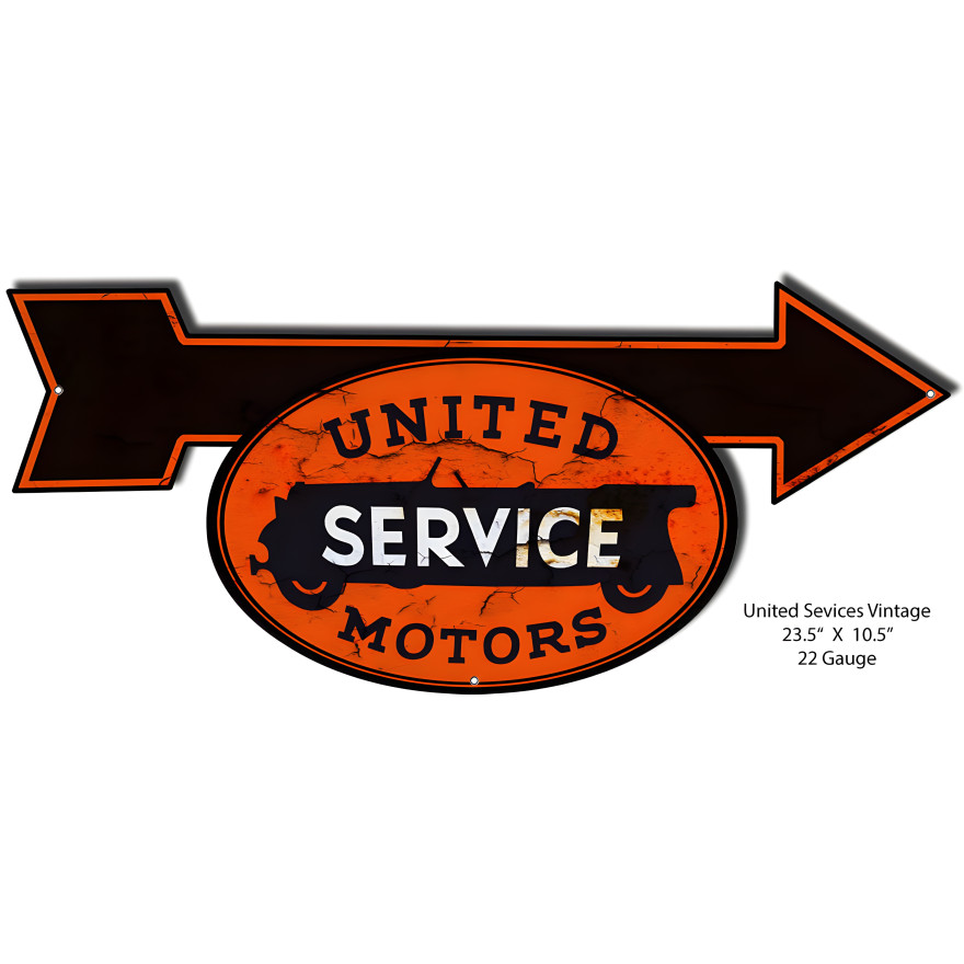 United Motors Services Arrow Metal Sign - 10.5" x 23.5" United Motors Services Arrow Metal Sign - 10.5" x 23.5"