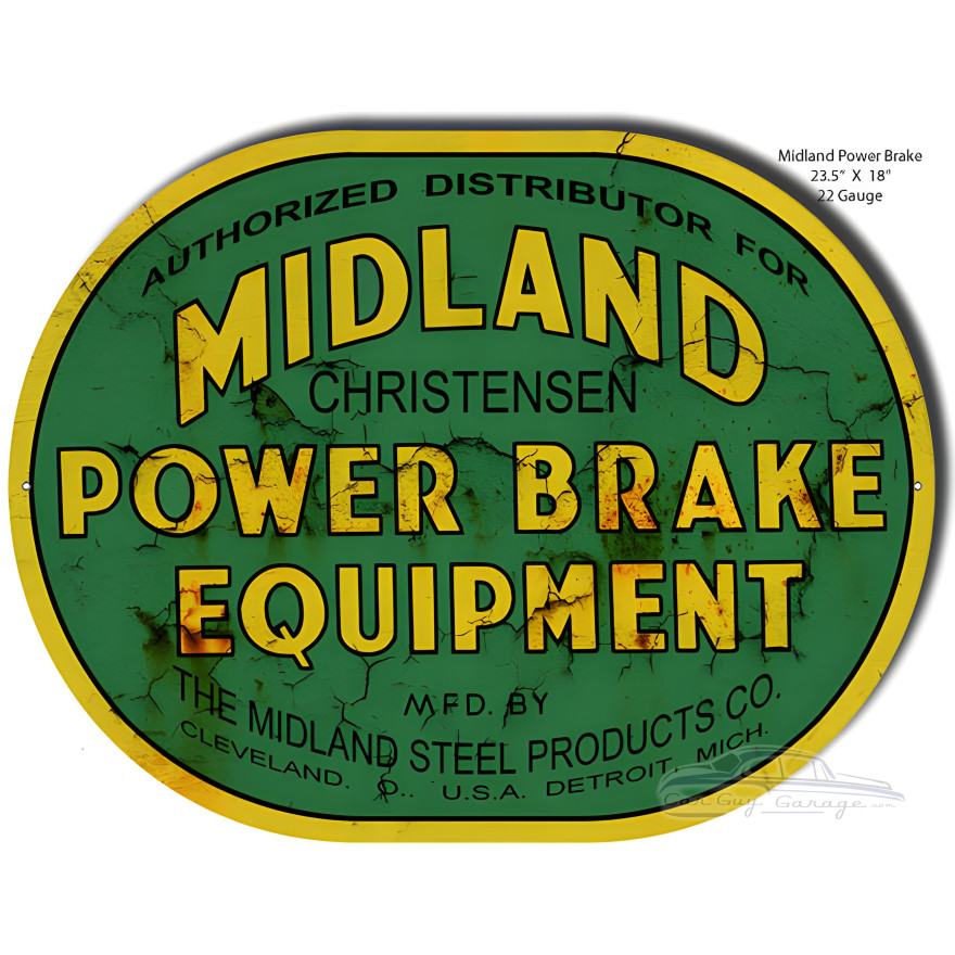 Midland Power Brakes Metal Sign - 18" x 23.5" Midland Power Brakes Metal Sign - 18" x 23.5"