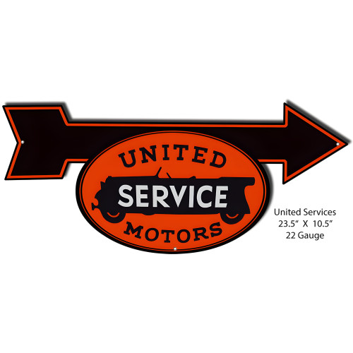 United Motors Service Arrow Metal Sign - 10.5" x 23.5"