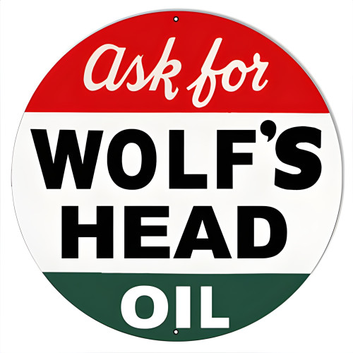 Wolf's Head Motor Oil Metal Sign - 14" x 14"