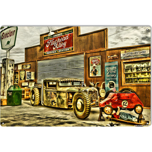 Flathead Alley Service Station Metal Sign - 12" x 18"