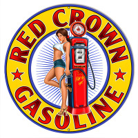 Red Crown Gasoline Pin Up Girl Metal Sign - 14" Round