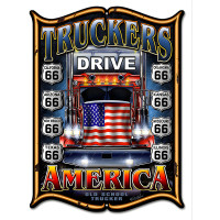 Truckers Route 66 America Flag Garage Art Metal Sign - 14" x 18"