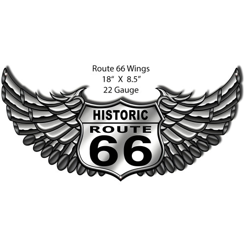 Historic Interstate Route 66 Wings Metal Sign - 18" x 8.5"
