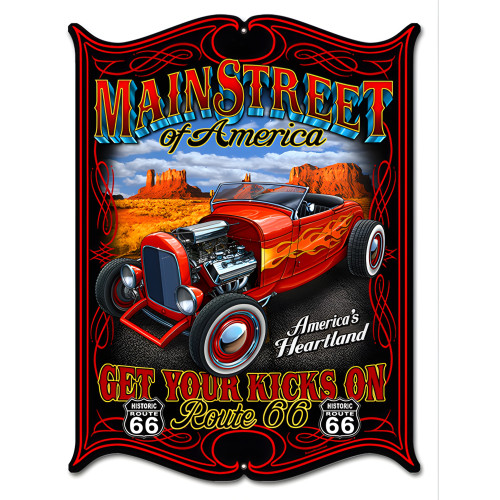 Main Street of America Hot Rod Route 66 Metal Sign - 14" x 18"