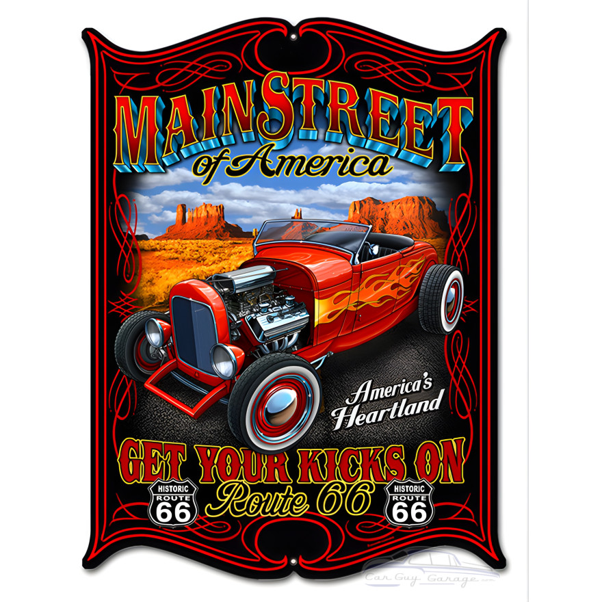 Main Street of America Hot Rod Route 66 Metal Sign - 14" x 18" Main Street of America Hot Rod Route 66 Metal Sign - 14" x 18"