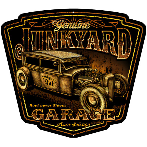Genuine Junkyard Rat Rust Never Sleeps Metal Sign - 15" x 13"