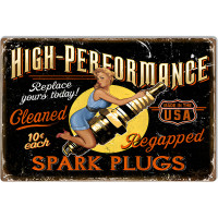 High Performance Pin Up Girl Gas And Motor Oil Metal Sign - 12" x 18"