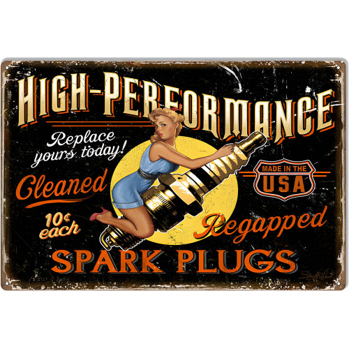 High Performance Pin Up Girl Gas And Motor Oil Metal Sign - 12" x 18"