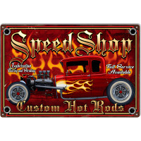 Speed Shop Custom Hot Rods Metal Sign - 12" x 18"