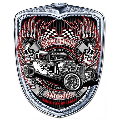 Shake Rattle And Roll American Greaser Grill Shaped Metal Sign - 19" x 24"
