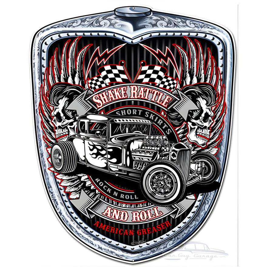 Shake Rattle And Roll American Greaser Grill Shaped Metal Sign - 19" x 24" Shake Rattle And Roll American Greaser Grill Shaped Metal Sign - 19" x 24"