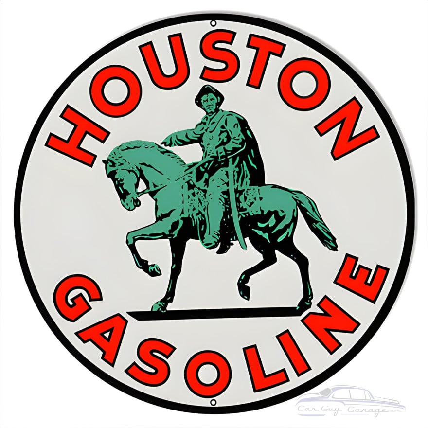 Houston Gas And Motor Oil Garage Shop Metal Sign - 14" Round Houston Gas And Motor Oil Garage Shop Metal Sign - 14" Round