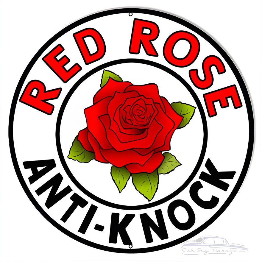 Red Rose Anti-Knock Gas And Motor Oil Metal Sign - 24" Round Red Rose Anti-Knock Gas And Motor Oil Metal Sign - 24" Round