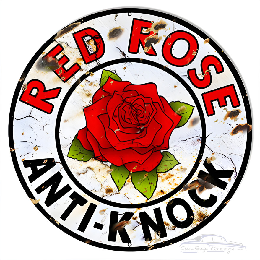 Red Rose Gas And Motor Oil Metal Sign - 30" Round Red Rose Gas And Motor Oil Metal Sign - 30" Round
