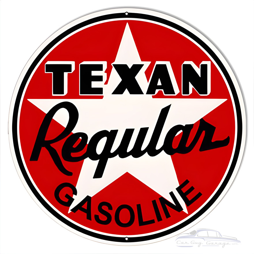 Texan Regular Gasoline Metal Sign - 14" Round Texan Regular Gasoline Metal Sign - 14" Round
