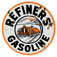 Vintage Refiners Gasoline Metal Sign - 14" Round