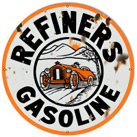 Vintage Refiners Gasoline Metal Sign - 24" Round