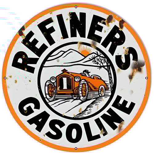 Vintage Refiners Gasoline Metal Sign - 24" Round