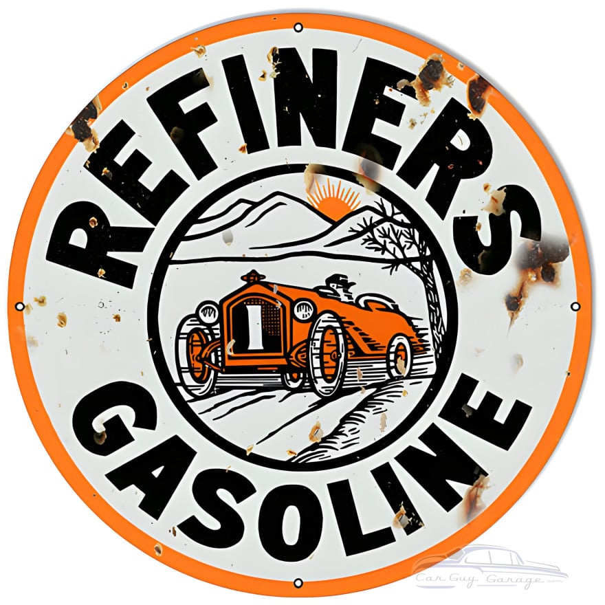 Vintage Refiners Gasoline Metal Sign - 24" Round Vintage Refiners Gasoline Metal Sign - 24" Round