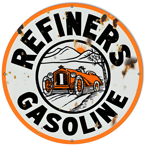 Vintage Refiners Gasoline Metal Sign - 30" Round