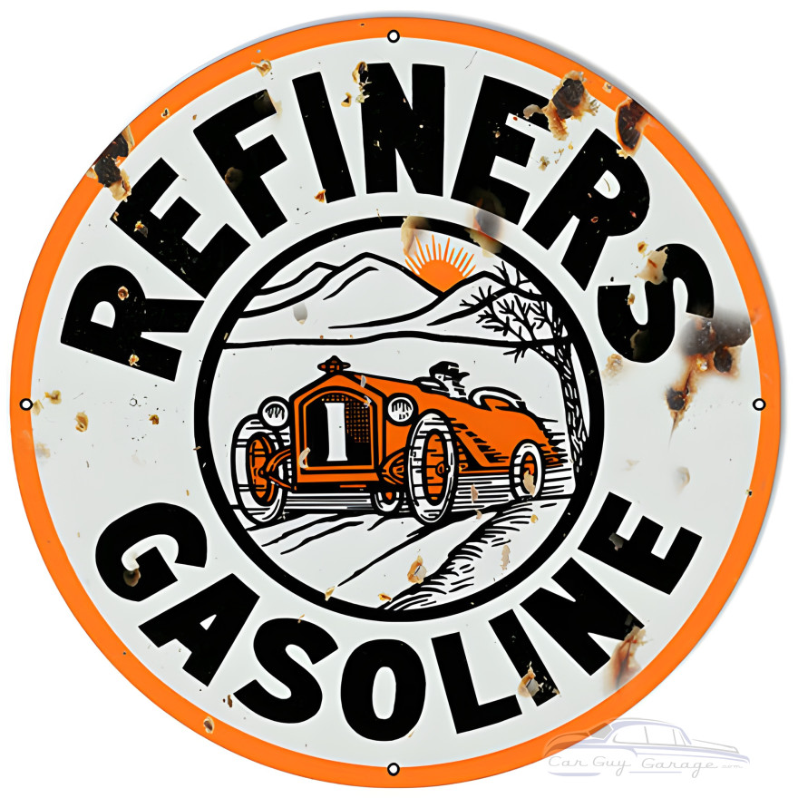 Vintage Refiners Gasoline Metal Sign - 30" Round Vintage Refiners Gasoline Metal Sign - 30" Round