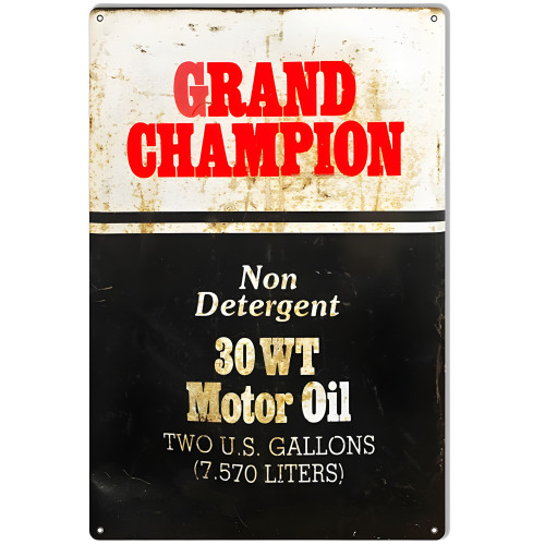 Grand Champion Motor Oil Metal Sign - 12" x 18"