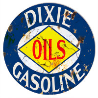 Dixie Oil Aged Looking Reproduction Gas Station Metal Sign - 14" Round