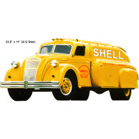 Shell Yellow Gas Truck Metal Sign - 11" x 23.5"