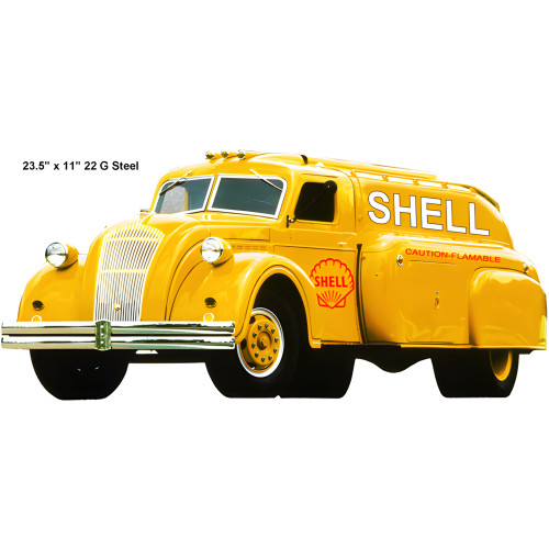 Shell Yellow Gas Truck Metal Sign - 11" x 23.5"