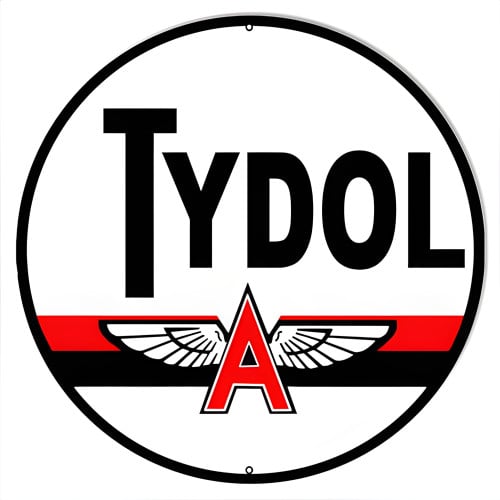 Tydol Gasoline Motor Oil Metal Sign - 24" Round