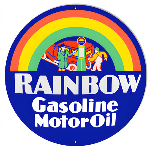 Rainbow Motor Oil Metal Sign - 14" Round
