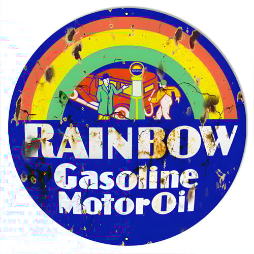 Rainbow Vintage Motor Oil Metal Sign - 18" Round