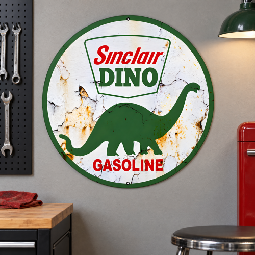 Sinclair Dino Vintage Reproduction Motor Oil Metal Sign - 30" Round