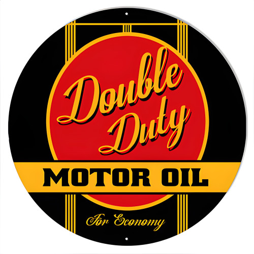 Double Duty Motor Oil Metal Sign - 14" Round