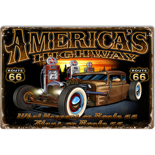 Route 66 Americas Highway Garage Shop Metal Sign - 12" x 18"