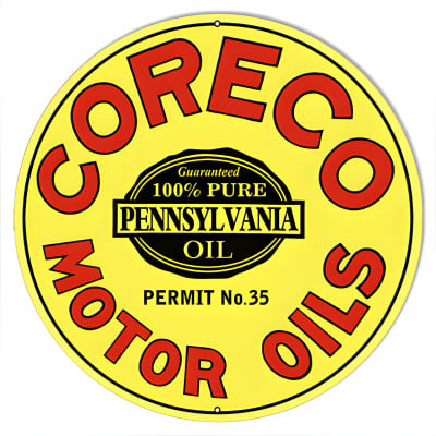Coreco Vintage Oil Sign - 14 Inch Round Metal