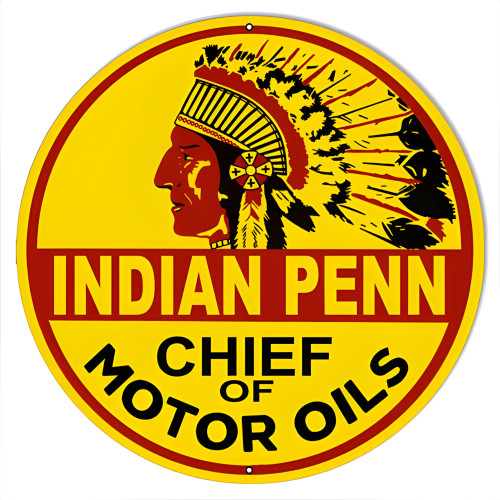 Indian Penn Motor Oil Metal Sign - 14" Round