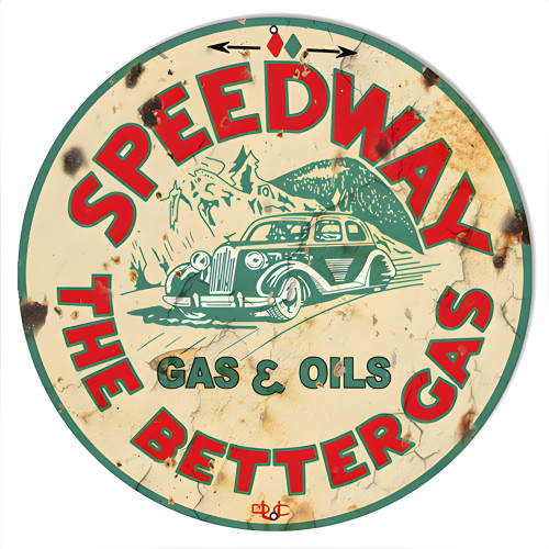 Speedway Motor Oil Aged Looking Reproduction Garage Shop Metal Sign - 14" Round