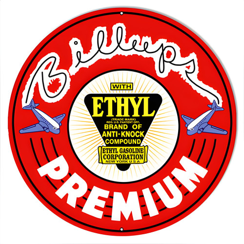 Billups Motor Oil Reproduction Gas Station Metal Sign - 14" Round